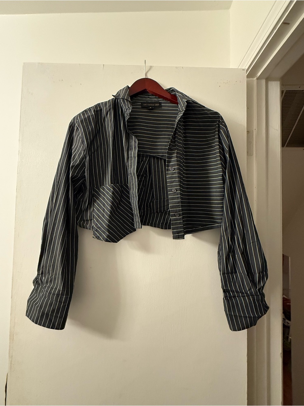 The Vintage Shop Black Pinstripe Cropped Shirt